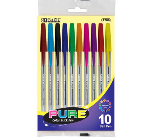 BAZIC 10 Pure Neon Color Stick Pen, Case of 24