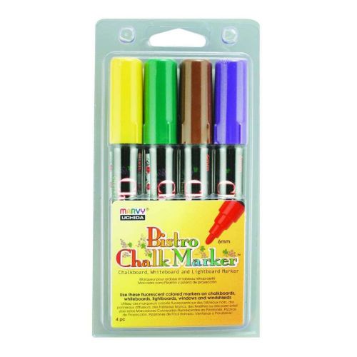 Uchida 480-4D Marvy Broad Point Tip Bright Bistro Chalk Marker Set, New