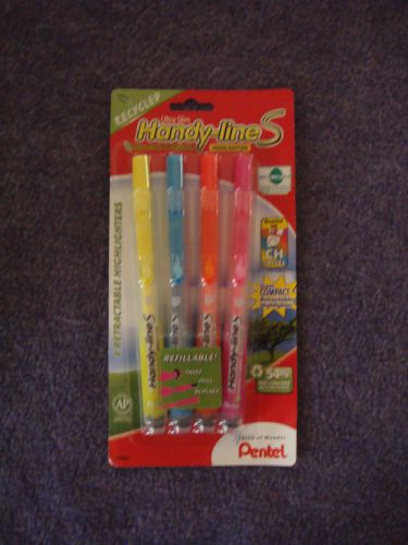 NIP Pentel Handy-line S Retractable Highlighters 4 pack ~ FREE SHIPPING
