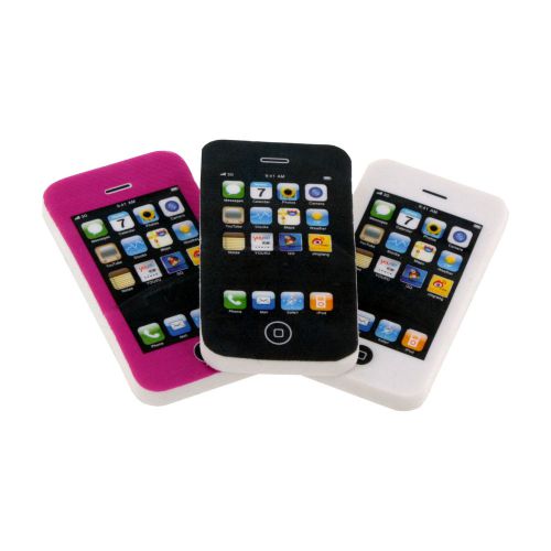 Smartphone iPhone Shaped Rubber Novelty Party Erasers Assorted Colors, Pack of 3