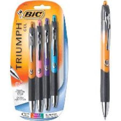 Bic triumph retractable gel pen medium 0.7mm 4 pack assorted fashion colors for sale