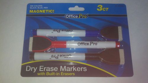 3 ct Dry Erase Markers with Built in Erasers Magnetic by Office Pro 3 colors New