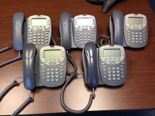 LOT OF 5: Avaya 4610SW IP, Telephone, Stand, Handset, and Handset Cord