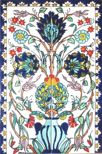 Decorative ceramic tiles:mosaic panel hand painted kitchen pool bath 18in x 12in for sale