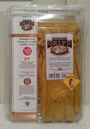 Wells Lamont Grips Gloves Leather Precurved Great Grip Size Large