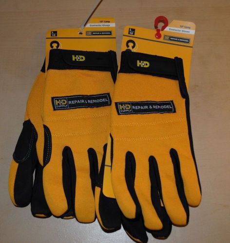 2 PAIRS HD SUPPLY REPAIR AND REMODEL CONTRACTOR&#039;S GLOVES 10&#034; LONG SIZE LARGE