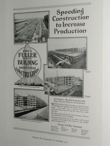 1920 george fuller co. advertisement page, ford factory construction for sale
