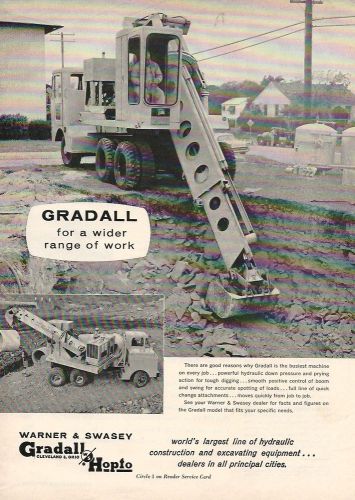 1962 Gradall ad, &#034;for a wider range of work&#034;, 2 photos