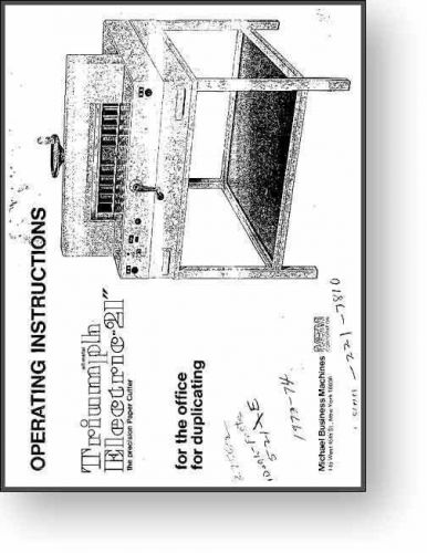 MBM Triumph 21&#034; Paper Cutter Operator&#039;s &amp; Parts Manual