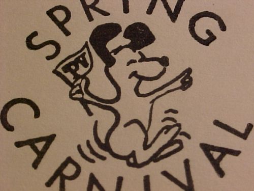 Letterpress printers cut SPRING CARNIVAL / Dancing Dog SNOOPY? Schulz, P V flag!