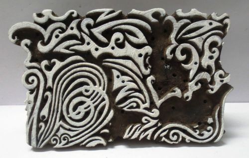 VINTAGE WOODEN HAND CARVED TEXTILE PRINTING FABRIC BLOCK STAMP UNIQUE PATTERN