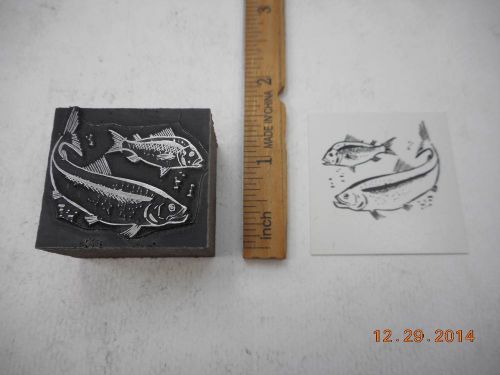 Letterpress Printing Printers Block, Two Fish Swimming