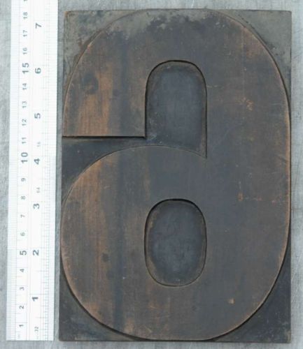 huge number &#034;6&#034; letterpress wood block rare wonderful patina alphabet antique