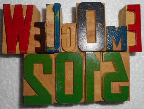 &#039;Welcome 2015&#039; Letterpress Wood Type Used Hand Crafted Made In India B1000