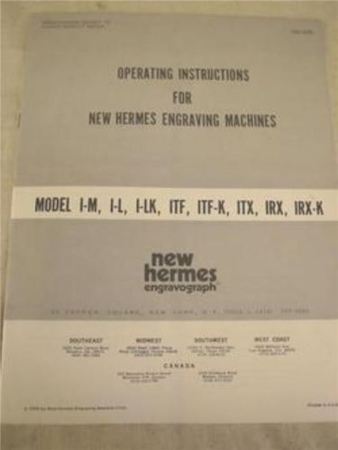 NEW HERMES ENGRAVING MACHINE OPERATING MANUAL 8 MODELS I SERIES ENGRAVERS