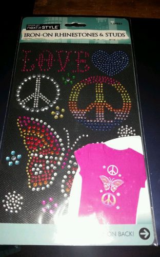 New Next Style Iron-On Rhinestones &amp; Studs Screen Printing PEACE LOVE BUTTERFLY