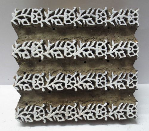 INDIAN WOODEN HAND CARVED TEXTILE PRINTING FABRIC BLOCK STAMP FLORAL LINE DESIGN