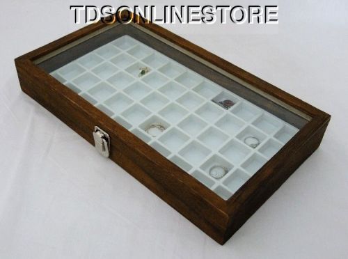 Rustic Antique Brown Color 50 Slot Jewelry Glass Top Display Case White