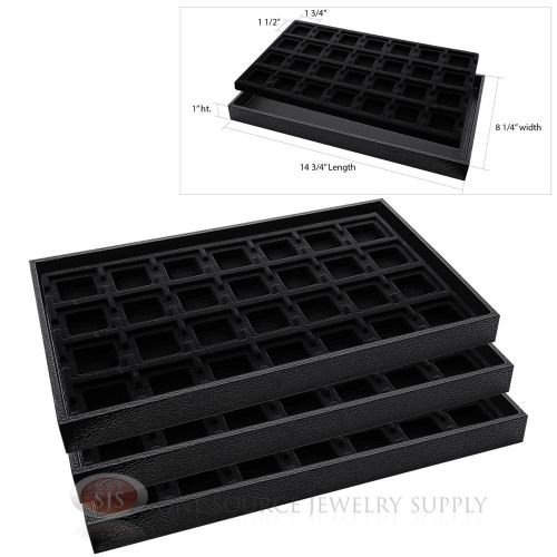 3 Wooden Sample Display Trays 3 Divided 28 Compartment  Black Tray Liner Inserts