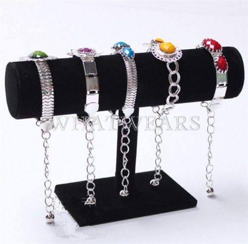 Black Velvet Bangle Bracelet Jewelry Watch T-Bar Display Stand Holder Rack GBW