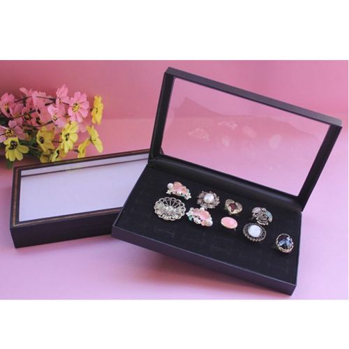 36 slots black velvet rings jewelry showcase display case box holder organizer for sale