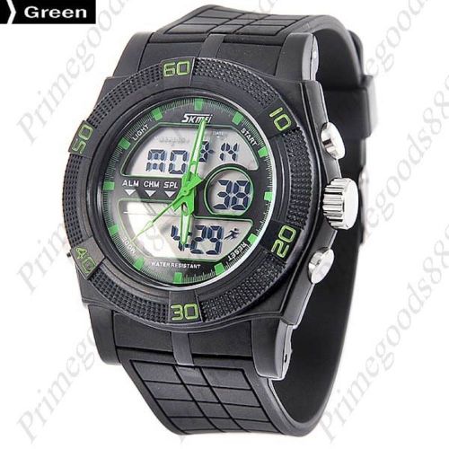 Waterproof Digital Analog Quartz Stopwatch Alarm Men&#039;s Wrist Wristwatch Green