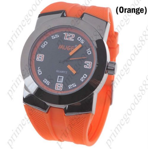 Unisex Quartz Wrist Watch with Date Indicator Rubber in Orange Free Shipping