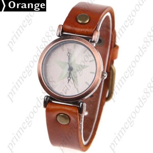 Star Face PU Leather Quartz Wrist Wristwatch Women&#039;s Free Shipping Orange