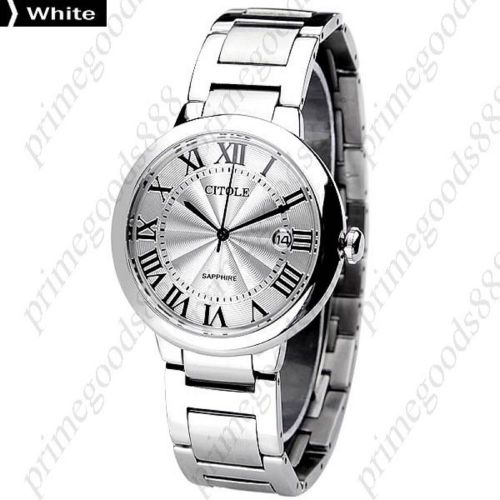Stainless steel date quartz wrist wristwatch free shipping women&#039;s silver face for sale