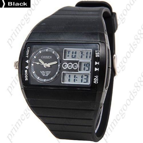 Square LED Waterproof Analog Digital Quartz Alarm Date Men&#039;s Wristwatch Black