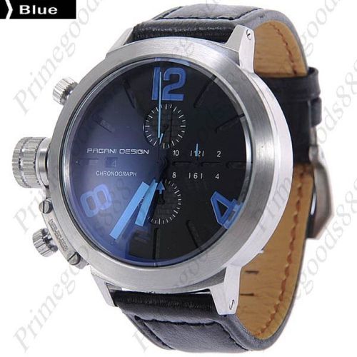High end silver face leather quartz sub dials date men&#039;s wrist wristwatch blue for sale
