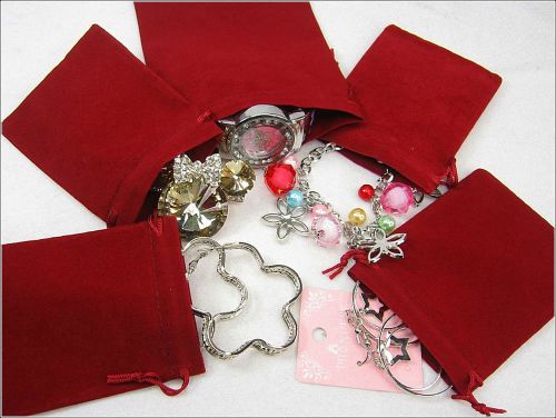 LOT OF BURGUNDY VELVET JEWELRY GIFT POUCHES 2.75x3.5in