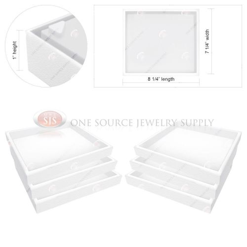 6 Piece Stackable 1&#034; White Plastic Jewelry Display Half-Tray Storage Organizers