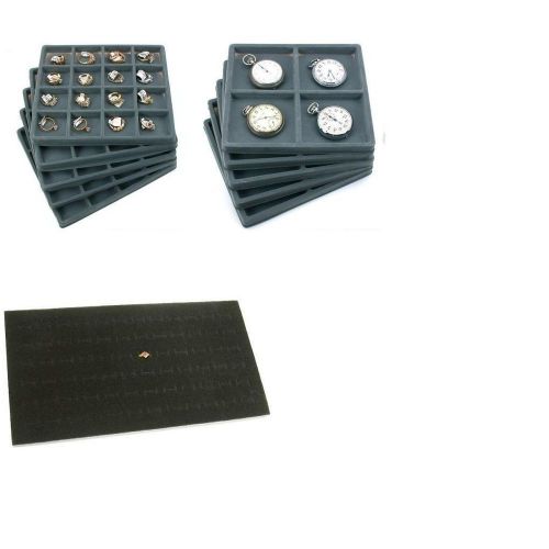 Gray 16 &amp; 4 slot flocked jewelry tray insert &amp; black ring foam pad kit 11 pcs for sale