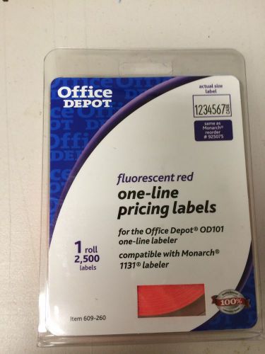NEW OFFICE DEPOT PRICING LABELS 2500 FLUORESCENT RED ONE-LINE 1131 COMPATIBLE