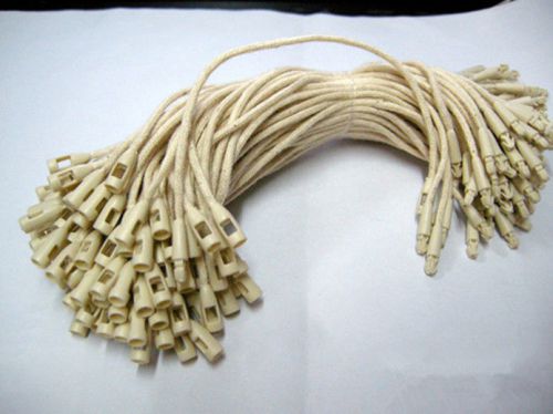7.5&#034;100pcs beige hang tag cotton string snap lock pin loop fastener hook ties for sale