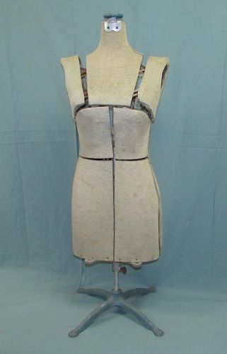 Antique Early Female Dress Form Adjustable Dressmakers Mannequin Cast-Iron Base