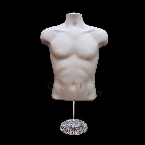 Flesh Torso Male Countertop Mannequin Form (Waist Long) W/ Economic Plastic Base
