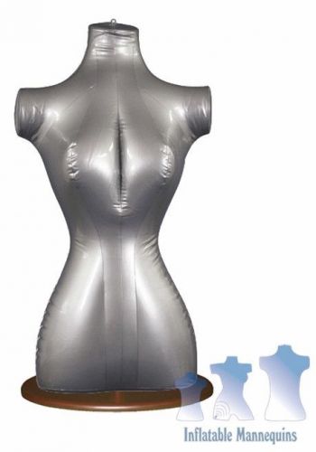 Inflatable female torso, silver and wood table top stand, brown for sale