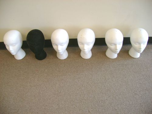 Lot of 6 female display heads polystyrene 5 white 1 black velvet for sale