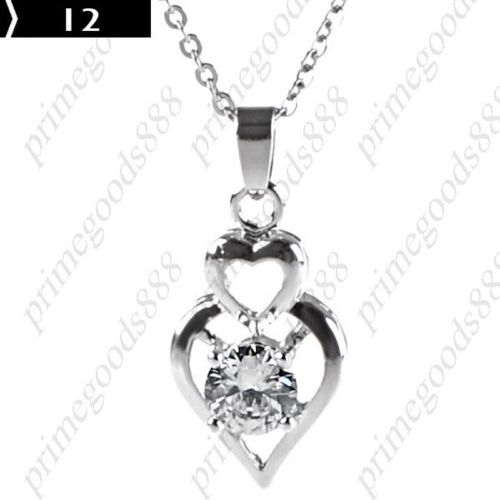 Heart shaped Pendant Necklace Pendant Jewelry Accessories Rhinestones Silver 12