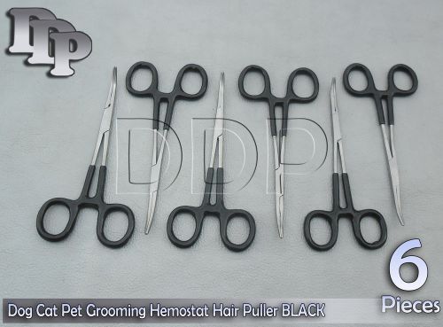 6 Dog Cat Pet Grooming Hemostat Hair Puller 5.5&#034; Black Curved