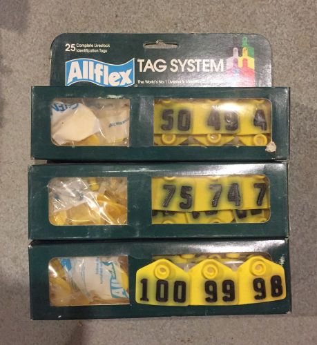 Allflex small livestock tags. numbered 26-100. yellow. for sale