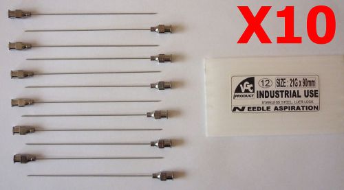 10 X Veterinary 12 Needles stainless steel, luer lock 21G X 3.5&#034; (90mm) Syringe