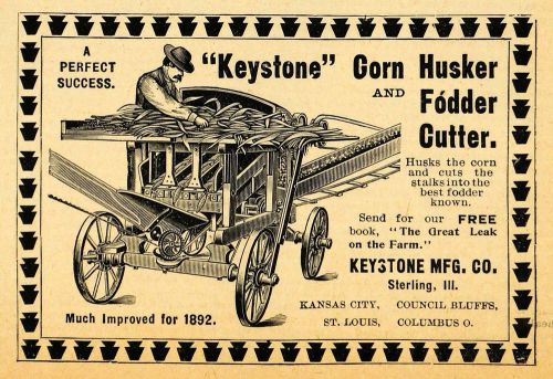 1892 ad keystone corn husker fodder cutter farm machinery agricultural aag1 for sale
