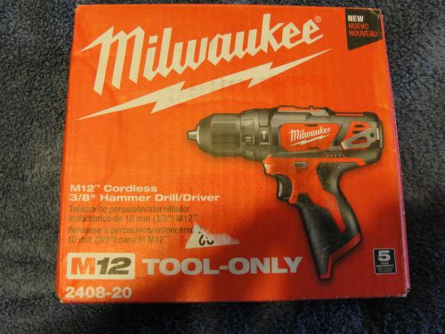 NEW MILWAUKEE M12 2408-20 CORDLESS 3/8&#034; HAMMER DRILL DRIVER TOOL ONLY