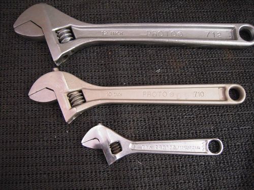 Proto 3 Piece ADJUSTABLE WRENCH SET 6&#034; 10&#034; 12&#034; USA 712 710 706