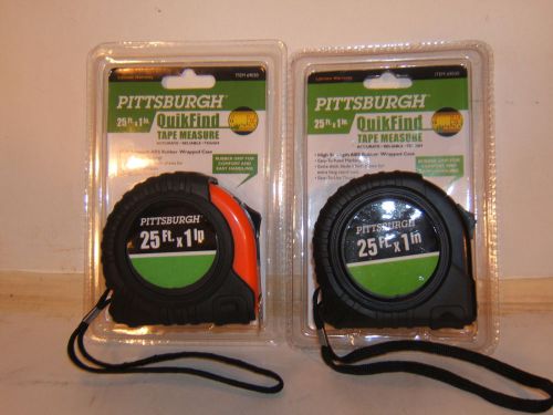 2 PITTSBURGH Quick Find 25&#039; x 1&#034;  Tape Measure-NEW ,LIFETIME WARRANTY.