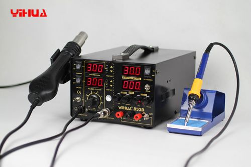 Yihua 853d 5a soldering rework station + hot air gun + 30v 5a dc power supply for sale