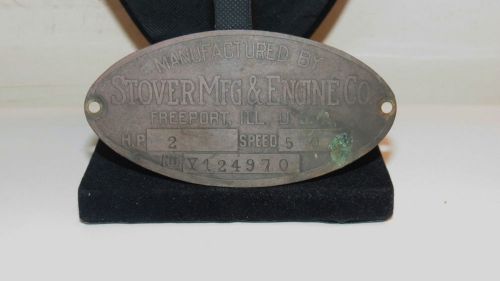 Antique Stover MFG &amp; Engine Co 2 H.P Metal Engine Plate No Y124970